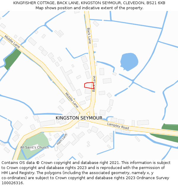 KINGFISHER COTTAGE, BACK LANE, KINGSTON SEYMOUR, CLEVEDON, BS21 6XB: Location map and indicative extent of plot
