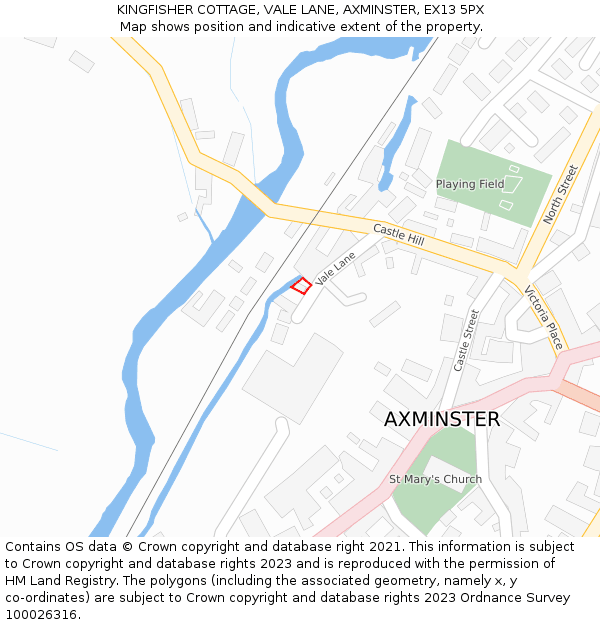 KINGFISHER COTTAGE, VALE LANE, AXMINSTER, EX13 5PX: Location map and indicative extent of plot