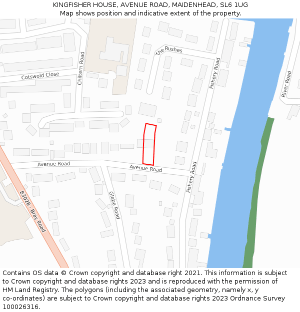 KINGFISHER HOUSE, AVENUE ROAD, MAIDENHEAD, SL6 1UG: Location map and indicative extent of plot