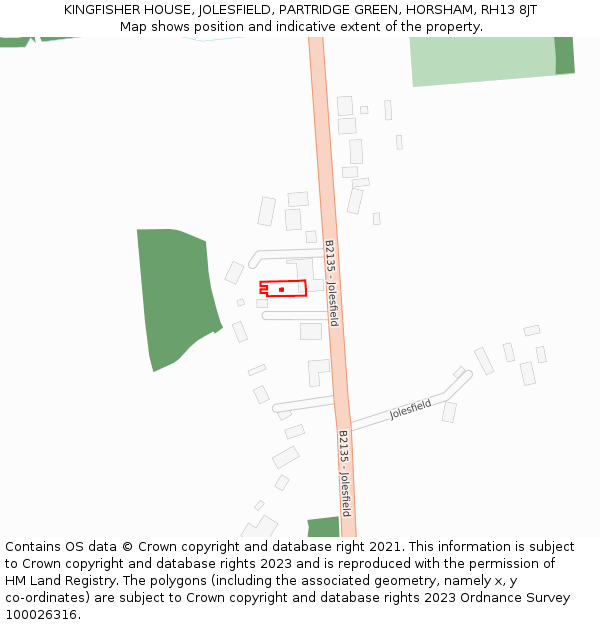 KINGFISHER HOUSE, JOLESFIELD, PARTRIDGE GREEN, HORSHAM, RH13 8JT: Location map and indicative extent of plot