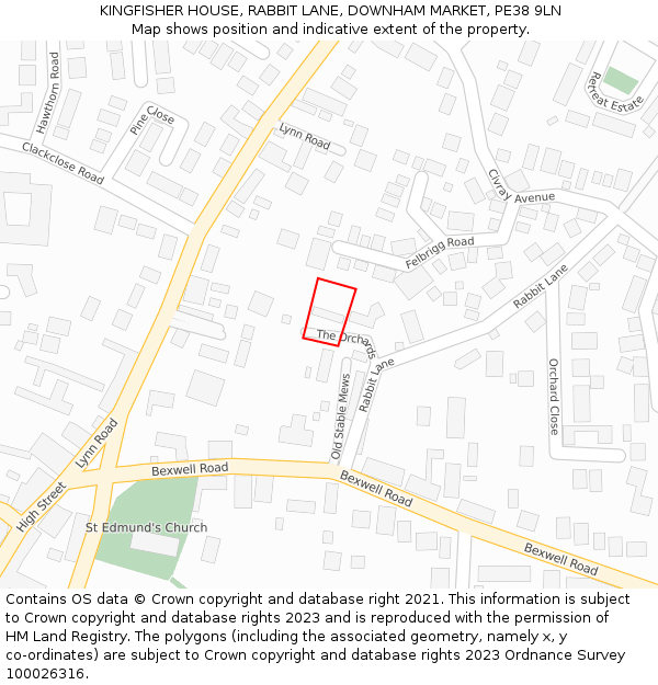 KINGFISHER HOUSE, RABBIT LANE, DOWNHAM MARKET, PE38 9LN: Location map and indicative extent of plot