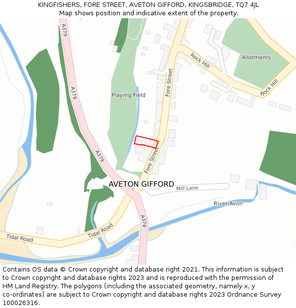 KINGFISHERS, FORE STREET, AVETON GIFFORD, KINGSBRIDGE, TQ7 4JL: Location map and indicative extent of plot