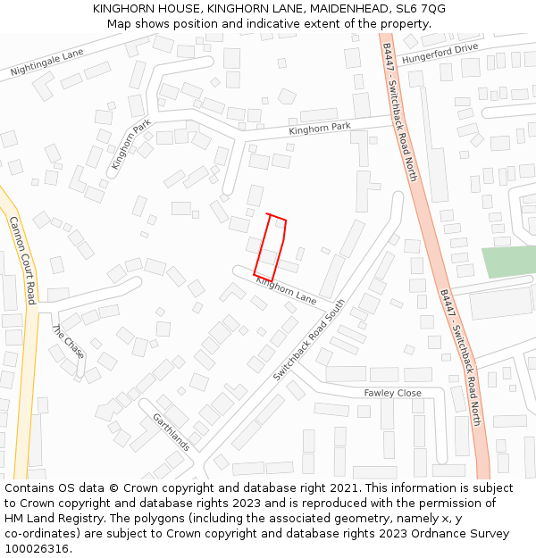 KINGHORN HOUSE, KINGHORN LANE, MAIDENHEAD, SL6 7QG: Location map and indicative extent of plot