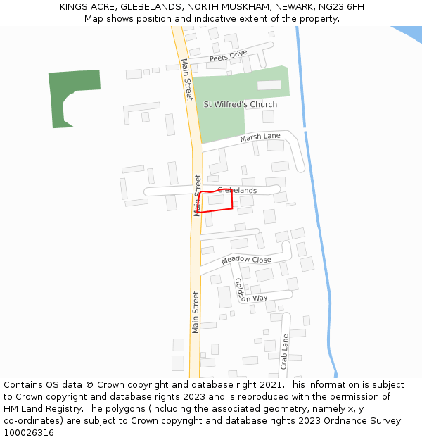 KINGS ACRE, GLEBELANDS, NORTH MUSKHAM, NEWARK, NG23 6FH: Location map and indicative extent of plot