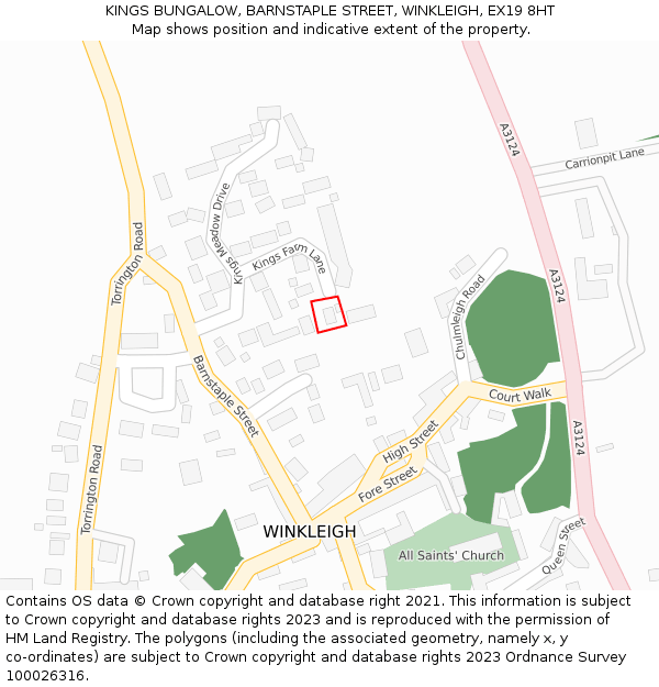 KINGS BUNGALOW, BARNSTAPLE STREET, WINKLEIGH, EX19 8HT: Location map and indicative extent of plot