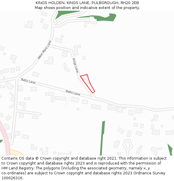 KINGS HOLDEN, KINGS LANE, PULBOROUGH, RH20 2EB: Location map and indicative extent of plot