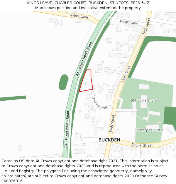 KINGS LEAVE, CHARLES COURT, BUCKDEN, ST NEOTS, PE19 5UZ: Location map and indicative extent of plot