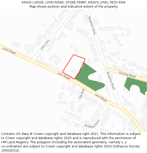 KINGS LODGE, LYNN ROAD, STOKE FERRY, KING'S LYNN, PE33 9SW: Location map and indicative extent of plot