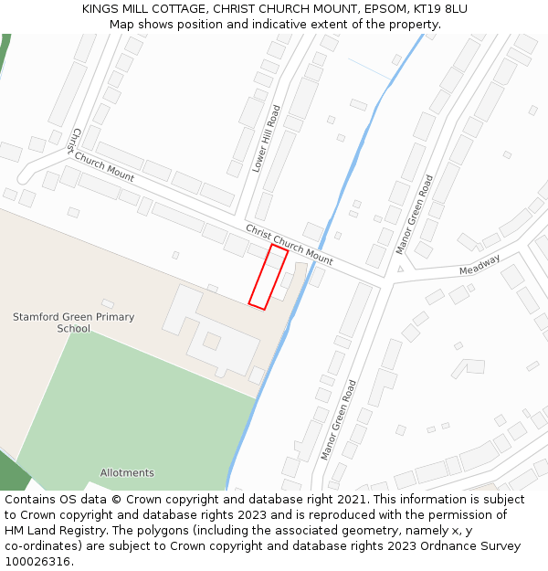 KINGS MILL COTTAGE, CHRIST CHURCH MOUNT, EPSOM, KT19 8LU: Location map and indicative extent of plot