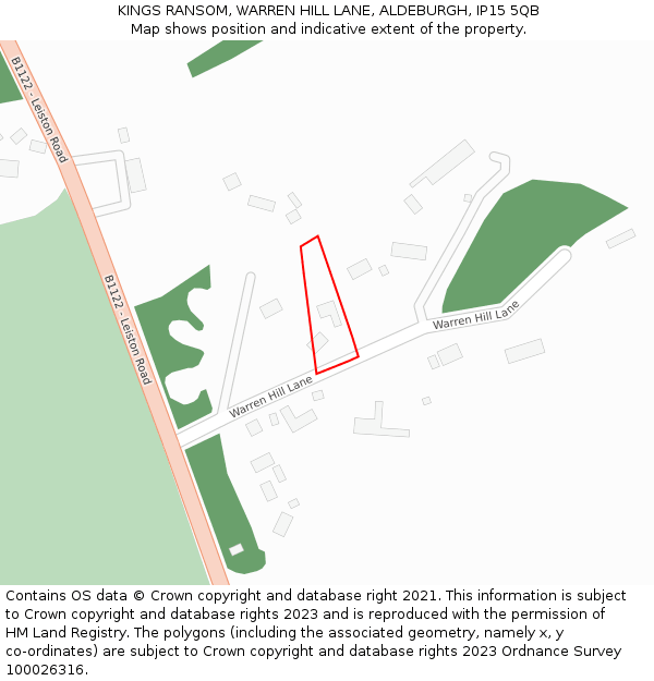 KINGS RANSOM, WARREN HILL LANE, ALDEBURGH, IP15 5QB: Location map and indicative extent of plot