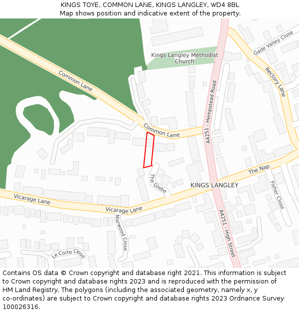 KINGS TOYE, COMMON LANE, KINGS LANGLEY, WD4 8BL: Location map and indicative extent of plot
