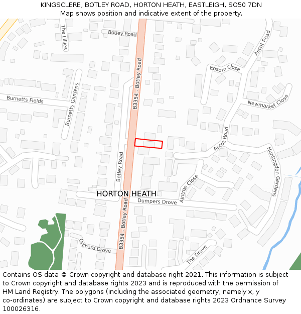 KINGSCLERE, BOTLEY ROAD, HORTON HEATH, EASTLEIGH, SO50 7DN: Location map and indicative extent of plot