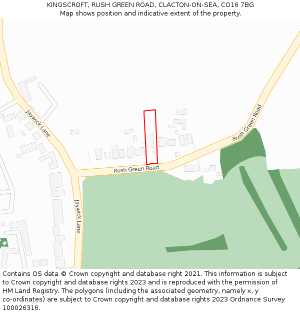 KINGSCROFT, RUSH GREEN ROAD, CLACTON-ON-SEA, CO16 7BG: Location map and indicative extent of plot