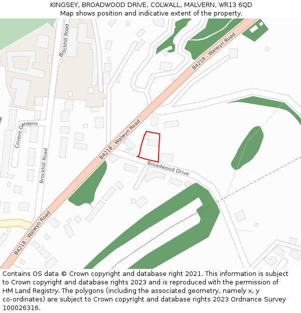 KINGSEY, BROADWOOD DRIVE, COLWALL, MALVERN, WR13 6QD: Location map and indicative extent of plot