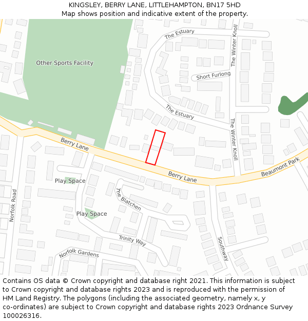 KINGSLEY, BERRY LANE, LITTLEHAMPTON, BN17 5HD: Location map and indicative extent of plot