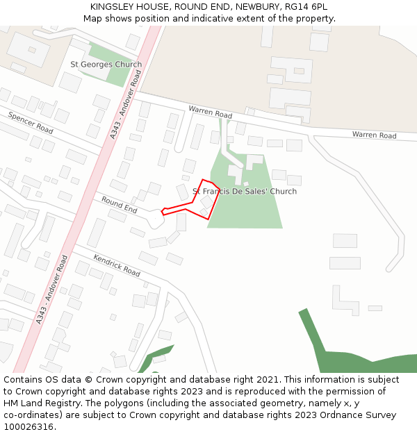 KINGSLEY HOUSE, ROUND END, NEWBURY, RG14 6PL: Location map and indicative extent of plot
