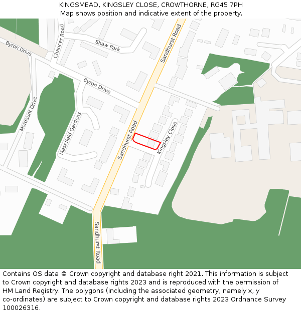 KINGSMEAD, KINGSLEY CLOSE, CROWTHORNE, RG45 7PH: Location map and indicative extent of plot