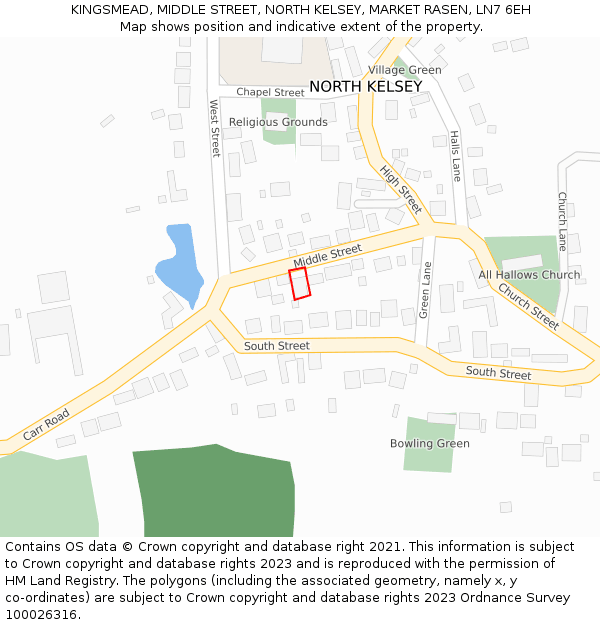 KINGSMEAD, MIDDLE STREET, NORTH KELSEY, MARKET RASEN, LN7 6EH: Location map and indicative extent of plot