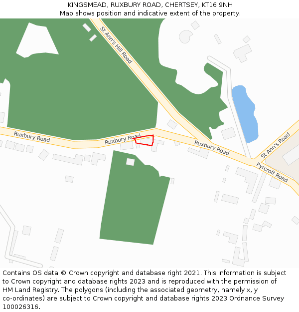 KINGSMEAD, RUXBURY ROAD, CHERTSEY, KT16 9NH: Location map and indicative extent of plot