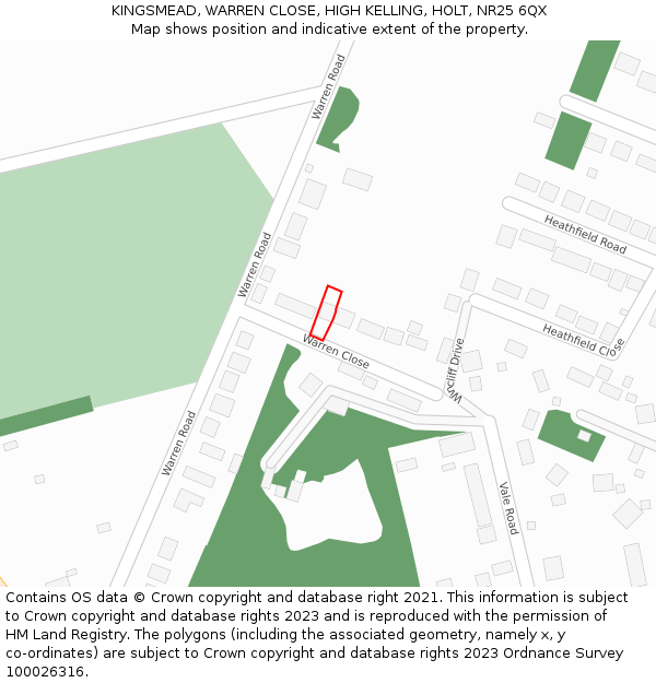 KINGSMEAD, WARREN CLOSE, HIGH KELLING, HOLT, NR25 6QX: Location map and indicative extent of plot