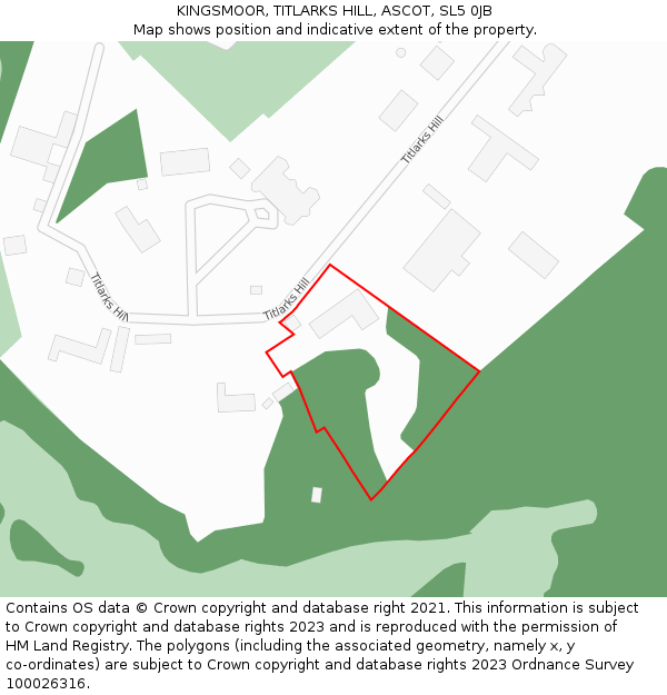 KINGSMOOR, TITLARKS HILL, ASCOT, SL5 0JB: Location map and indicative extent of plot
