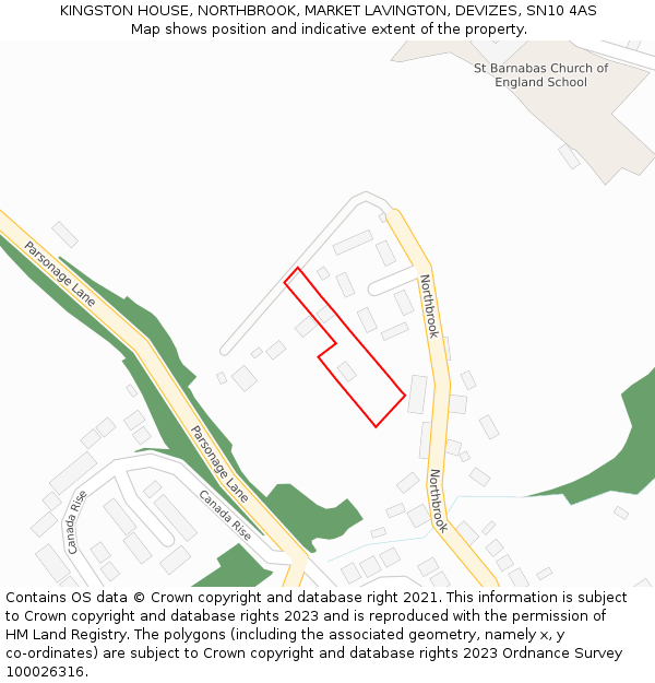 KINGSTON HOUSE, NORTHBROOK, MARKET LAVINGTON, DEVIZES, SN10 4AS: Location map and indicative extent of plot