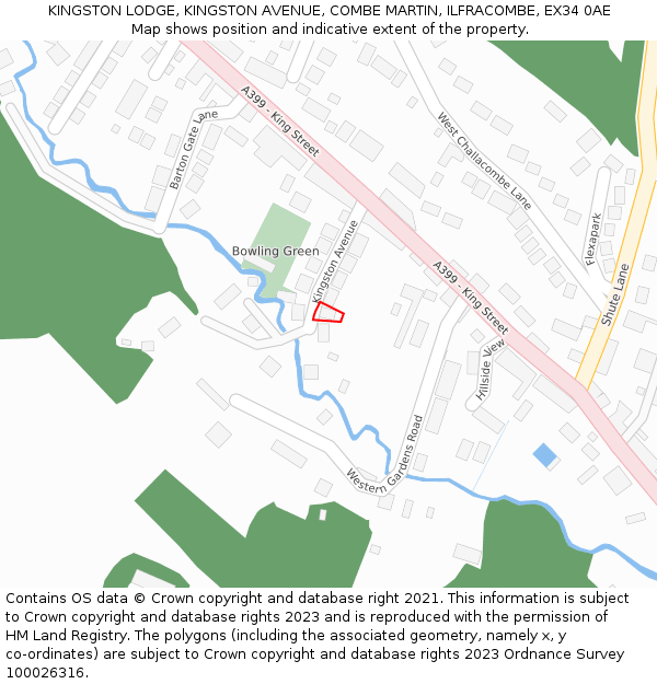 KINGSTON LODGE, KINGSTON AVENUE, COMBE MARTIN, ILFRACOMBE, EX34 0AE: Location map and indicative extent of plot