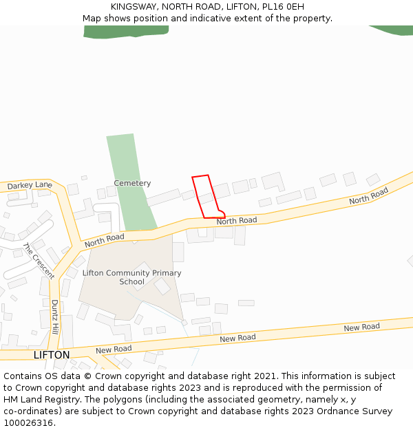 KINGSWAY, NORTH ROAD, LIFTON, PL16 0EH: Location map and indicative extent of plot