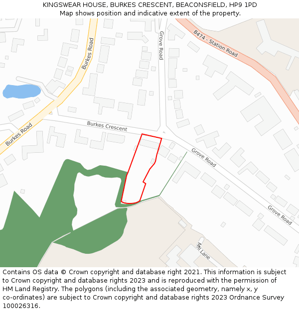KINGSWEAR HOUSE, BURKES CRESCENT, BEACONSFIELD, HP9 1PD: Location map and indicative extent of plot