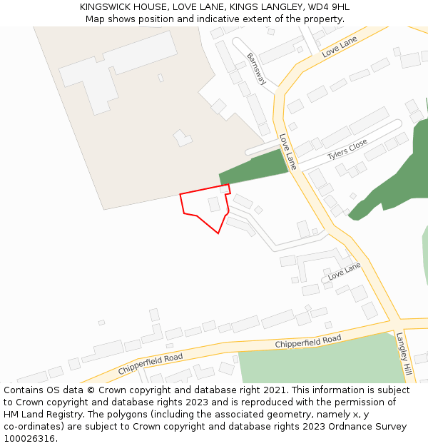 KINGSWICK HOUSE, LOVE LANE, KINGS LANGLEY, WD4 9HL: Location map and indicative extent of plot
