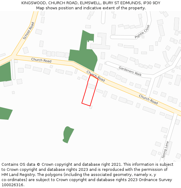 KINGSWOOD, CHURCH ROAD, ELMSWELL, BURY ST EDMUNDS, IP30 9DY: Location map and indicative extent of plot