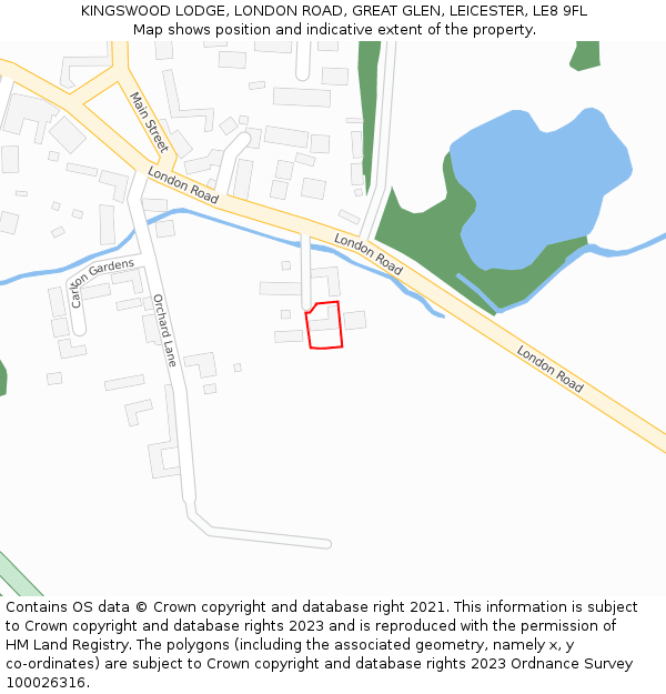 KINGSWOOD LODGE, LONDON ROAD, GREAT GLEN, LEICESTER, LE8 9FL: Location map and indicative extent of plot