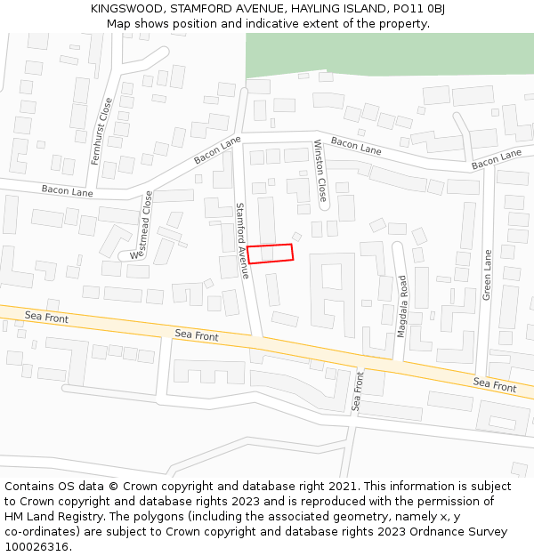 KINGSWOOD, STAMFORD AVENUE, HAYLING ISLAND, PO11 0BJ: Location map and indicative extent of plot