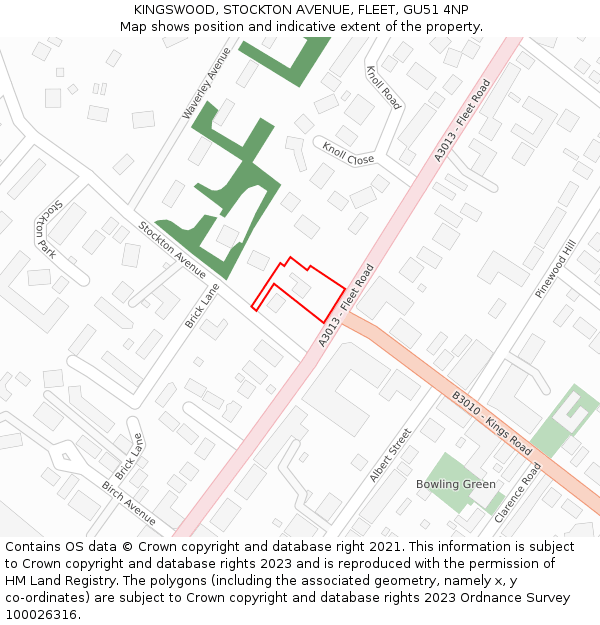 KINGSWOOD, STOCKTON AVENUE, FLEET, GU51 4NP: Location map and indicative extent of plot