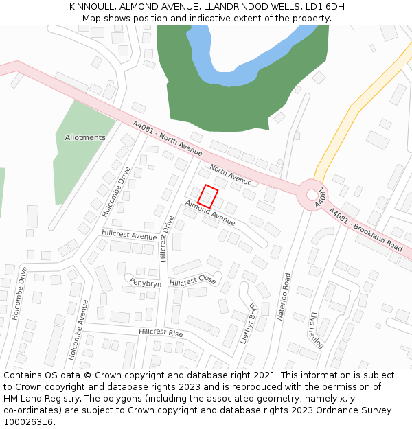 KINNOULL, ALMOND AVENUE, LLANDRINDOD WELLS, LD1 6DH: Location map and indicative extent of plot