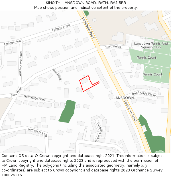 KINOITH, LANSDOWN ROAD, BATH, BA1 5RB: Location map and indicative extent of plot