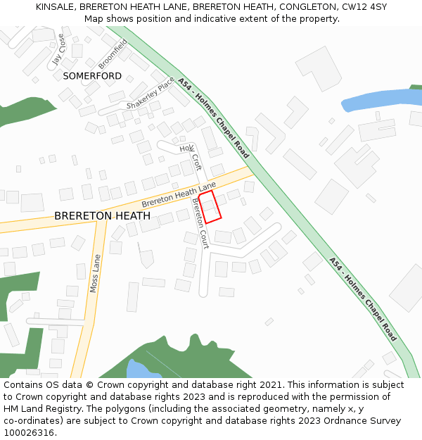 KINSALE, BRERETON HEATH LANE, BRERETON HEATH, CONGLETON, CW12 4SY: Location map and indicative extent of plot