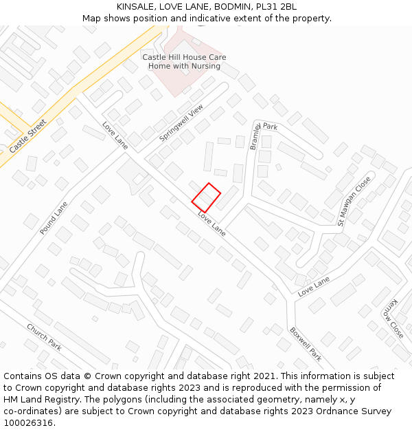 KINSALE, LOVE LANE, BODMIN, PL31 2BL: Location map and indicative extent of plot