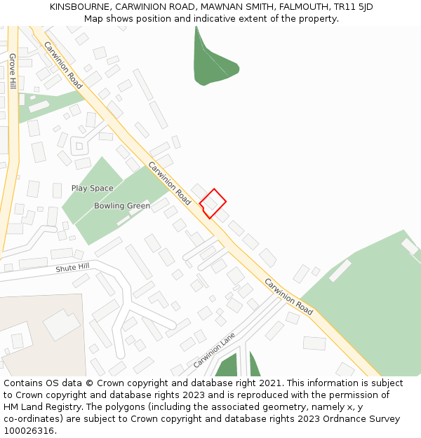KINSBOURNE, CARWINION ROAD, MAWNAN SMITH, FALMOUTH, TR11 5JD: Location map and indicative extent of plot