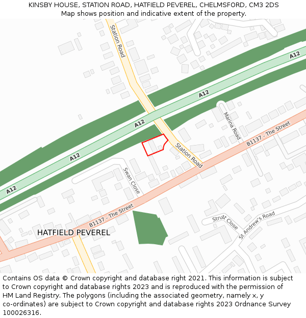 KINSBY HOUSE, STATION ROAD, HATFIELD PEVEREL, CHELMSFORD, CM3 2DS: Location map and indicative extent of plot