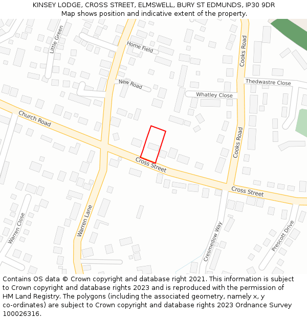 KINSEY LODGE, CROSS STREET, ELMSWELL, BURY ST EDMUNDS, IP30 9DR: Location map and indicative extent of plot
