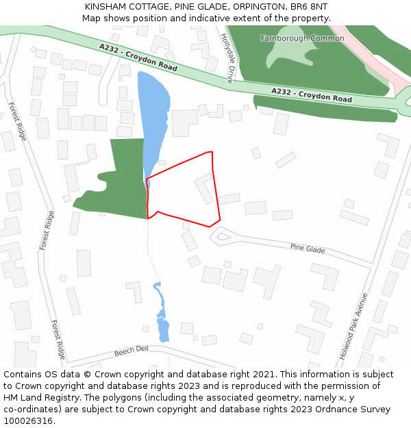 KINSHAM COTTAGE, PINE GLADE, ORPINGTON, BR6 8NT: Location map and indicative extent of plot