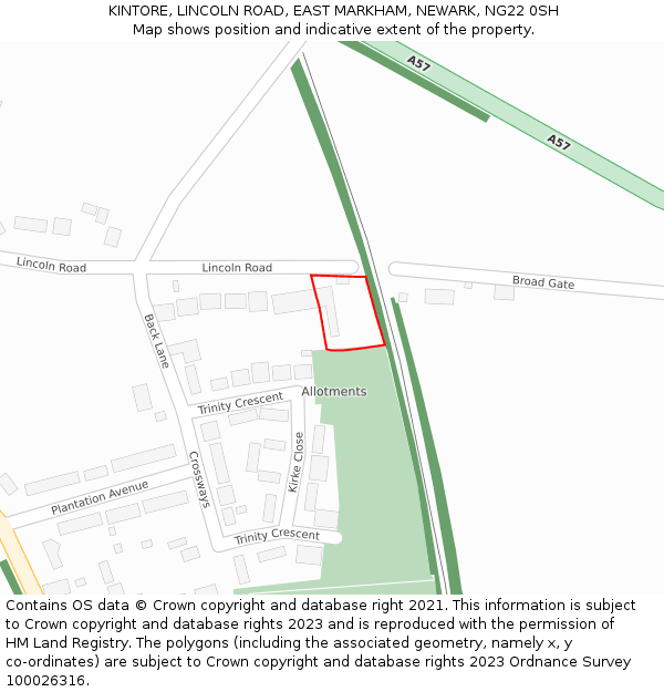 KINTORE, LINCOLN ROAD, EAST MARKHAM, NEWARK, NG22 0SH: Location map and indicative extent of plot