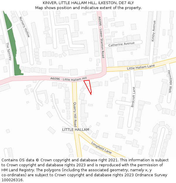 KINVER, LITTLE HALLAM HILL, ILKESTON, DE7 4LY: Location map and indicative extent of plot