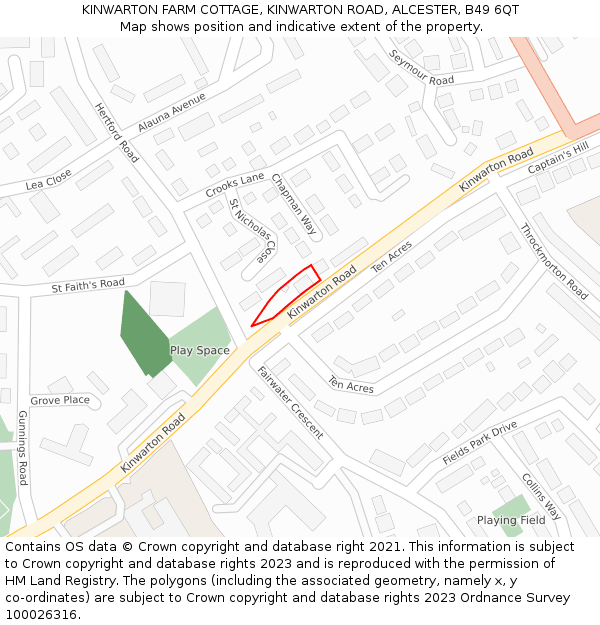 KINWARTON FARM COTTAGE, KINWARTON ROAD, ALCESTER, B49 6QT: Location map and indicative extent of plot