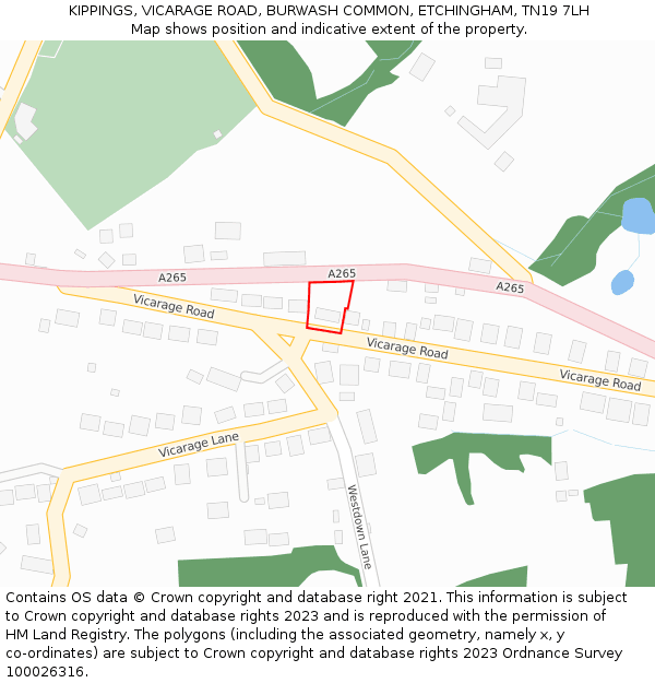 KIPPINGS, VICARAGE ROAD, BURWASH COMMON, ETCHINGHAM, TN19 7LH: Location map and indicative extent of plot