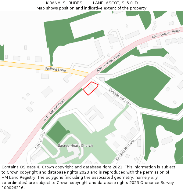 KIRANA, SHRUBBS HILL LANE, ASCOT, SL5 0LD: Location map and indicative extent of plot