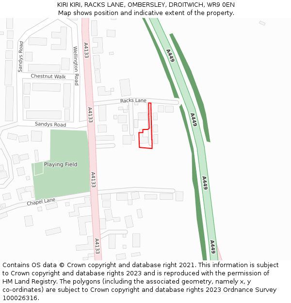 KIRI KIRI, RACKS LANE, OMBERSLEY, DROITWICH, WR9 0EN: Location map and indicative extent of plot