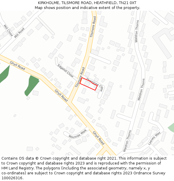 KIRKHOLME, TILSMORE ROAD, HEATHFIELD, TN21 0XT: Location map and indicative extent of plot