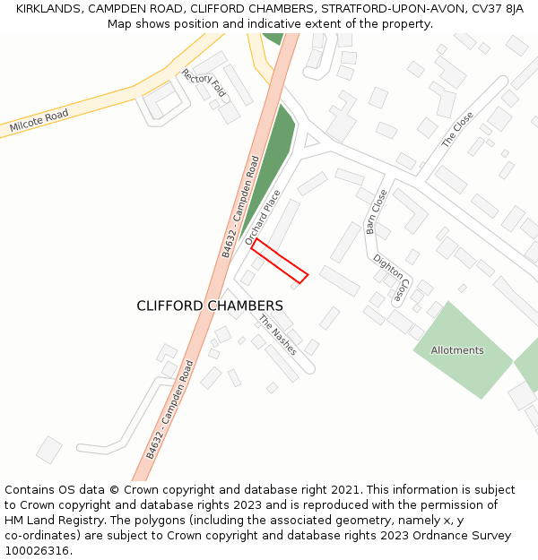 KIRKLANDS, CAMPDEN ROAD, CLIFFORD CHAMBERS, STRATFORD-UPON-AVON, CV37 8JA: Location map and indicative extent of plot